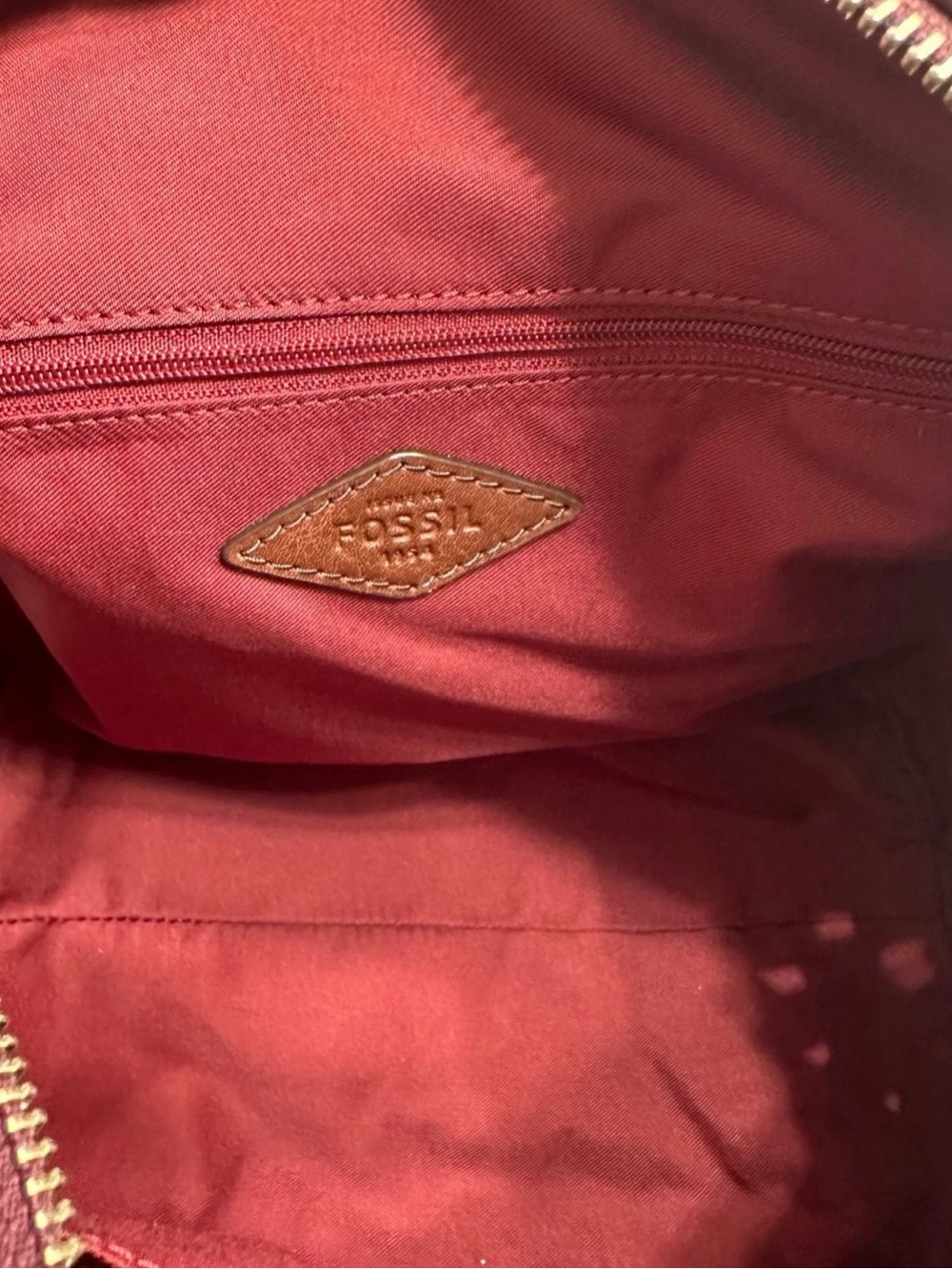 Fossil Red Leather Satchel with Brown Handles, New without tags - Picture 5 of 11